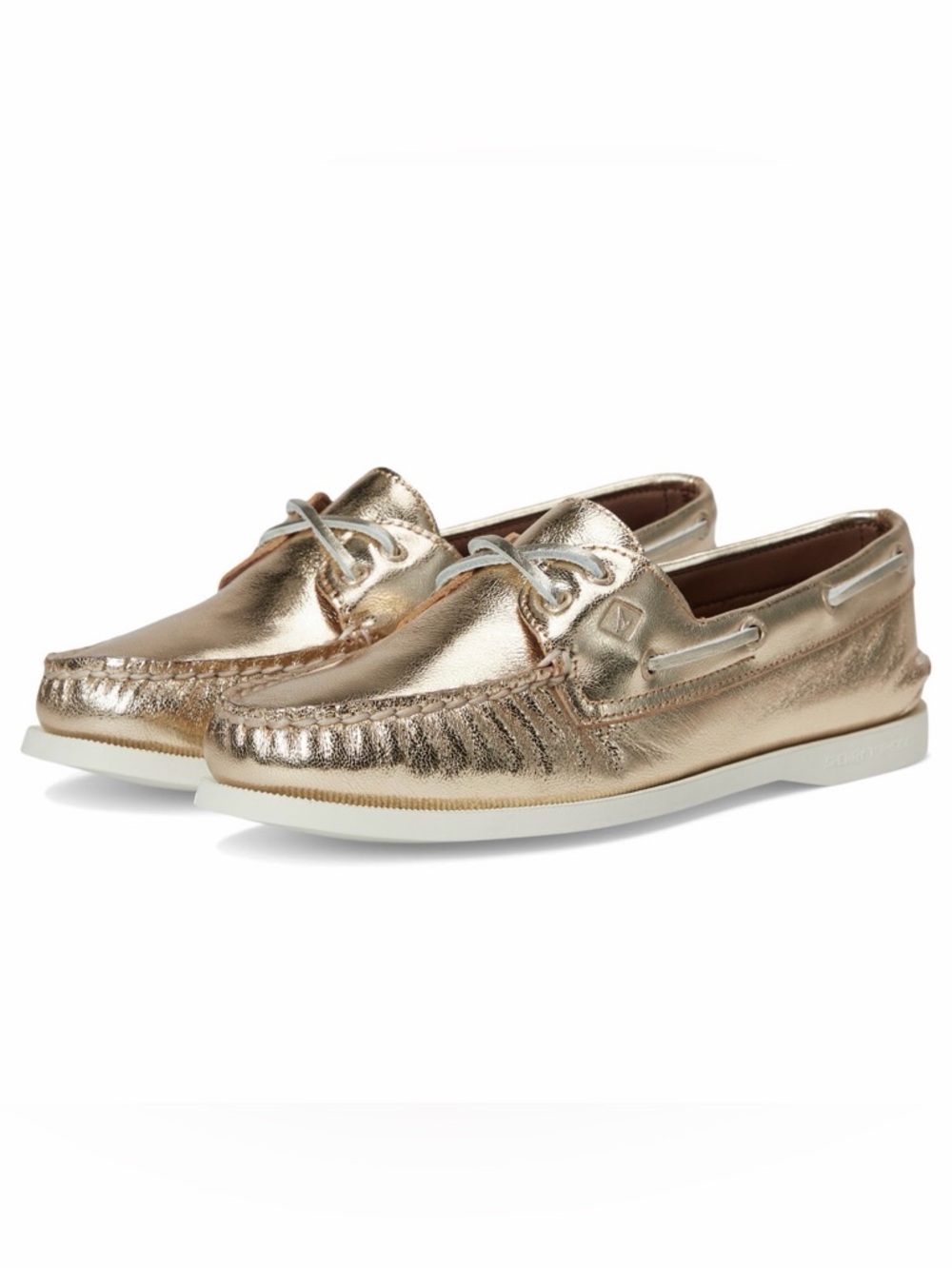 Sperry Top-Siders Metallic Gold Boat Shoes - Lace-Up Moccasin Style Size 10 NWT